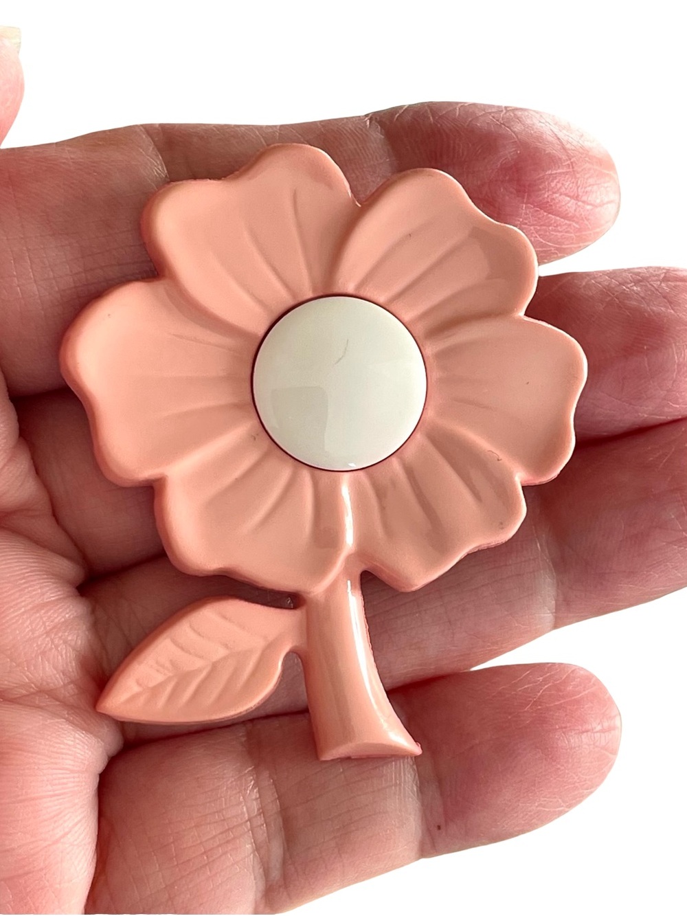 Vintage Mid-Century Celluloid Pink Flower Brooch